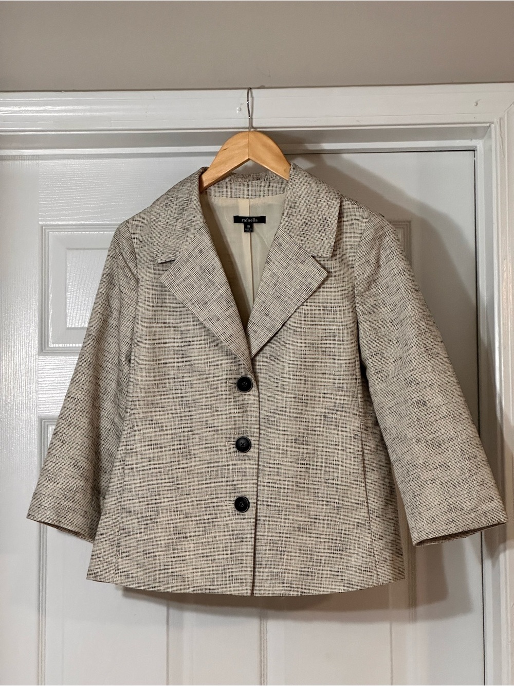 New Rafaella Blazer Women 10 Textured Cott-Rayon Blend Jacket 3/4Sleeve Academia